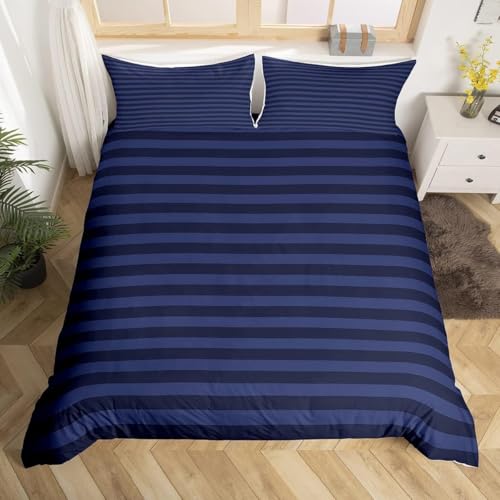 Funda Nordica 220 x 240 Rayas Azul Oscuro, Ropa de Cama Raya de Microfibra Impresión 3D Funda Edredon 220x240 cm con Cremallera y 2 Fundas de Almohada B-1672