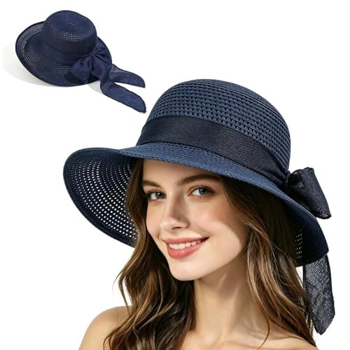 Chapeau de soleil en paille pour femme à large bord pour plage et voyage