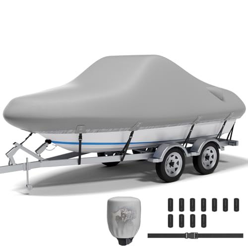 Boat Cover,20'-22' Universal Boat Covers,800D Marine Grade Polyester Canvas Waterproof,Fits V-Hull,Tri-Hull,Pro-Style Bass Boat with Tightening Strap