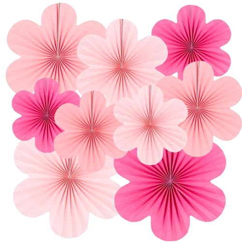 SUNBEAUTY Paper Flowers Decoration, Set of 9 - Hot Pink Paper Flower for Wall Hanging Ornaments, Party Fans & Floral Backdrop for Weddings Baby Showers Birthdays Valentine Mother's Day & More by SUNBEAUTY - Used condition - US$13.51