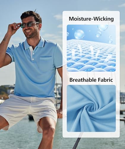 Image of ZITY Men Polo Shirts Short Sleeve with Pocket Golf Polo Wicking Shirts for Men Casual Collared T-Shirts