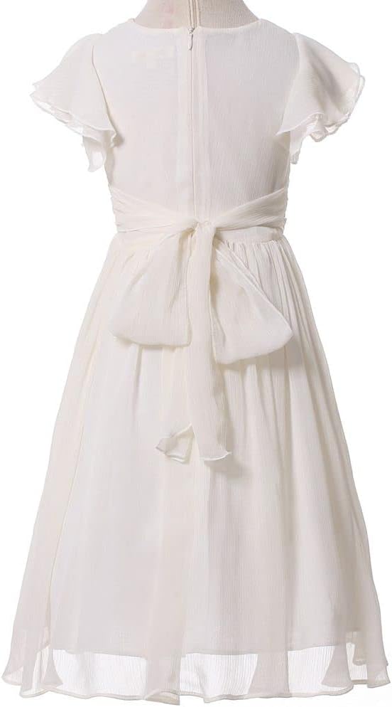 Flower Girls Dresses Junior Bridesmaids Little Girls Elegant Ruffle Chiffon Tea Length
