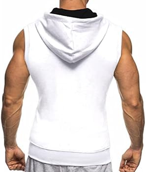 Ophestin Heren mouwloze hoodies ritssluiting sweatshirt mode trekkoord contrasterende kleur capuchon tank top met zakken, Donkergrijs, M