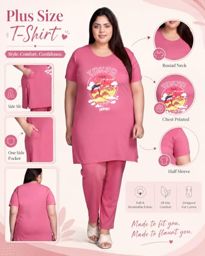 Image of In Love Women's Printed Cotton Plus Size Longline T-Shirt with Pockets | Cotton fabric - soft longline T-shirt with easy plus-size fit