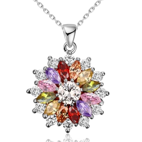 VONSSY Colorful Snowflake Pendant Necklace Earrings Rose Gold 5A Cubic