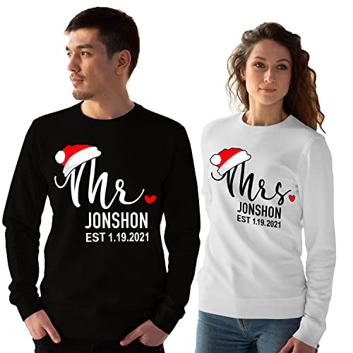 Mr And Mrs Christmas Sweatshirts, Matching Christmas Sweaters For Couples, Long Sleeve For Bride Groom, Newlywed, Wife, Personalized Couple Gift Shirt Multi3