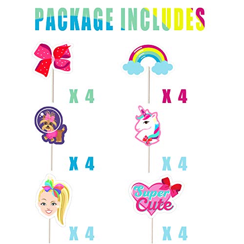 24 Jojo Cupcake Toppers Birthday Party Cake Decorations - Unicorn, Bow, Dog, Rainbow - Toppers #TOP2