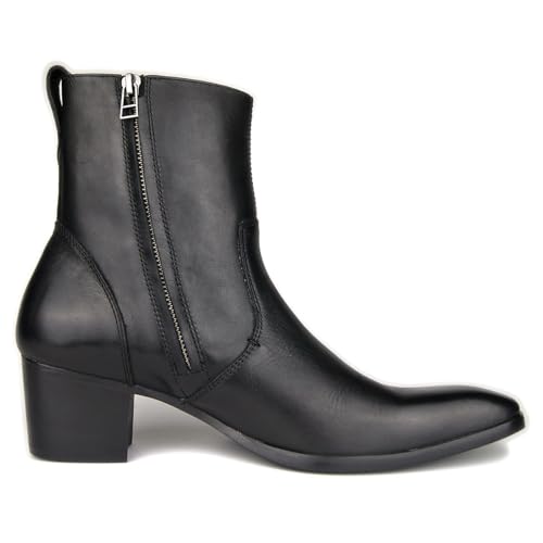 OSSTONE Dress Boot for Men Leather Chelsea Boots Casual Heel Shoes Zipper-up OS-JY002-US3