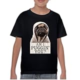 Am I Puggin You Youth Graphic Short Sleeve T-Shirt - Funny Pug Puppy Dad Dog Mom Pet Lover Life Design for Kids Medium Black