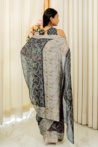 MIRCHI FASHION Women's Stylish Chiffon Floral Printed Saree with Blouse Piece