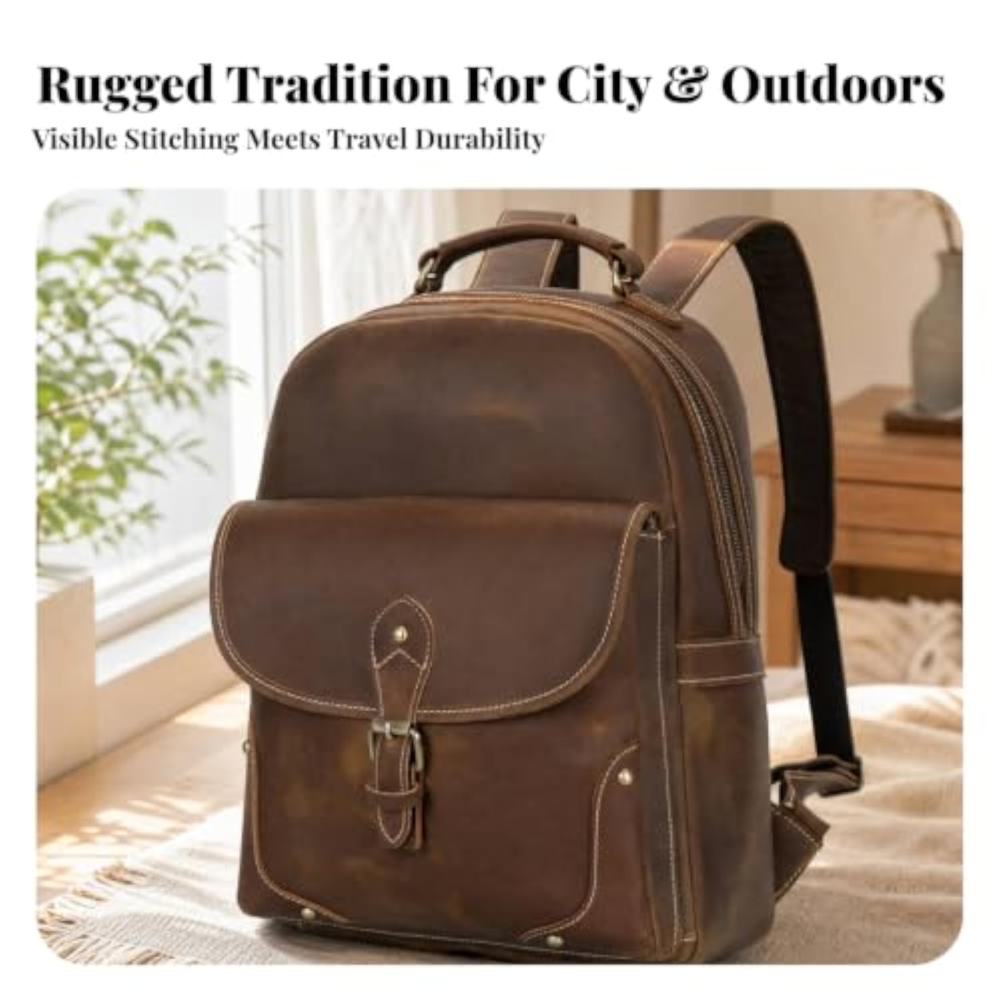 Canvas Backpack with Leather Trim, Rugged Design