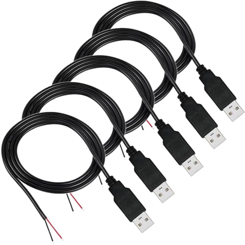 Image of RUNCCI-YUN 5Pcs USB A 2.0 Panel Mount Connector Cable, Solderable Mini USB Plug Pigtail for Equipment & DIY Repair (100cm)