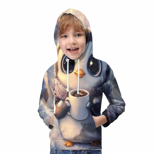 Sweat capuche enfant 12-14 ans avec motif pingouin 3D forêt de neige vêtement hiver unisexe