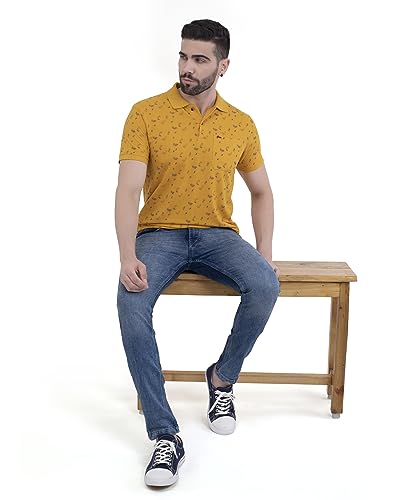 Image of PRORIDERS Half Sleeve Cotton Blend Regular Fit Men's Polo with Snap Button and Floral Print for Casual wear T-Shirt