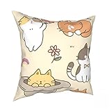 Funda de cojín de personajes de gato gordo de dibujos animados para decoración de tres gatos con flores, fundas de almohada decorativas para el hogar para sala de estar, sofá, 45 x 45 cm