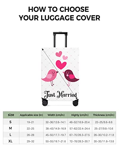 Just Married Travel Luggage Cover Washable Suitcase Cover Scratch Proof Durable Suitcase Cover Suitcase Protector M(22-25Inch/57-62Cm), Wedding Love Birds Pattern #TOP3