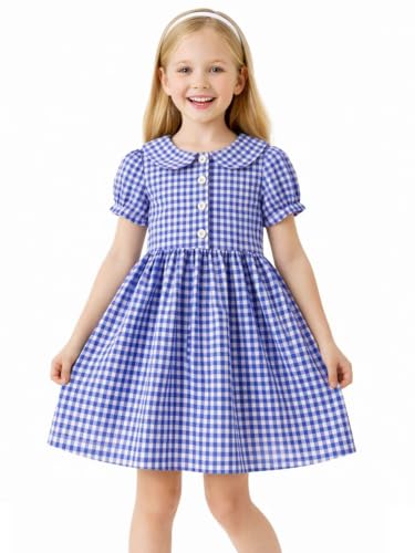 HILEELANG Cotton Plaid Puff-Sleeve Dress