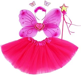 Fun Play Fairy Costume Fancy dress up for girls Butterfly Wings, Tutu, Magic Wand and Headband set- butterfly costumes angel wings for 3-8 year years girls Hot Pink Colour
