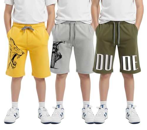 Image of hotfits Boy's Cotton Knee Length Graphic Casual Shorts with Pocket -Pack of 3