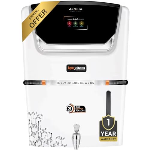Image of Aqua X Pure AI White purifier with RO+UV+UF technology | Alkaline Filtration | High TDS Taste controller | Active Copper & Zinc Boost | 12 L storage tank | | 1 Year warranty.
