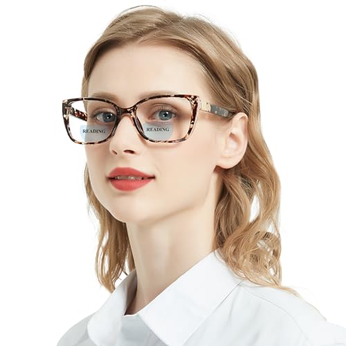 Bifocal Reading Glasses for Women Large Square Bifocal Readers 1.0 1.25 1.5 1.75 2.0 2.25 2.5 to 3.5 Brown Leopard 2.0 x