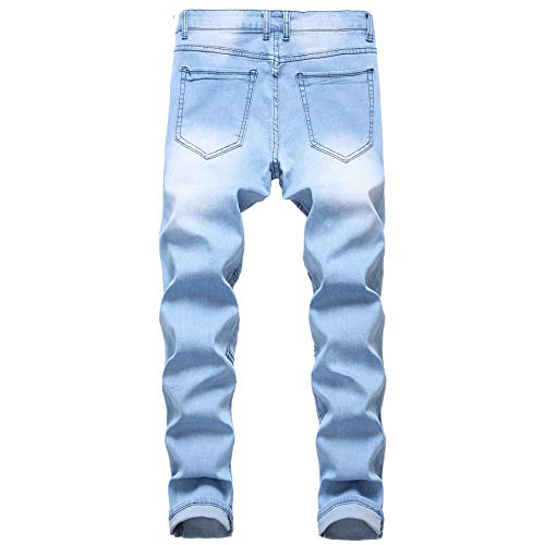 Andongnywell Slim Fit Biker Jeans Men's Comfy Stretch Skinny Biker Denim Pants Trousers with Zippers2