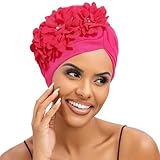 Wosois Headwrap Hair Turbans African Turban Flower Pearl Crystal Twisted Head Turban for Women Fashion (Rose)