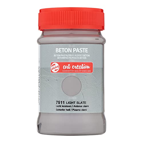Talens Art Creation Beton Paste Jar 100 ml - Light Slate 7511 - Opaque Rough Concrete Look - Indoor Use - Applies on Cardboard Wood Stone Glass - Easy Application with Palette Knife Brush or Sponge