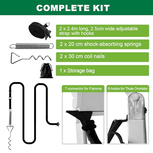 Dulepax Sturmband Für Vorzelt Wohnwagen & Wohnmobil Zubehör, Markisen Sturmsicherung, Abspannseile Camping Markisen Befestigung Set
