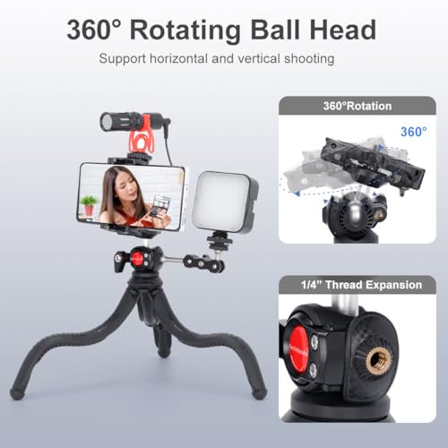 Koolehaoda Mobile Phone Tripod, Flexible Camera Tripods with Wireless Remote, 360° Rotating Mini Cellphone Tripod Stand Holder for Selfies/Video Recording Smartphone Camera - Image 2