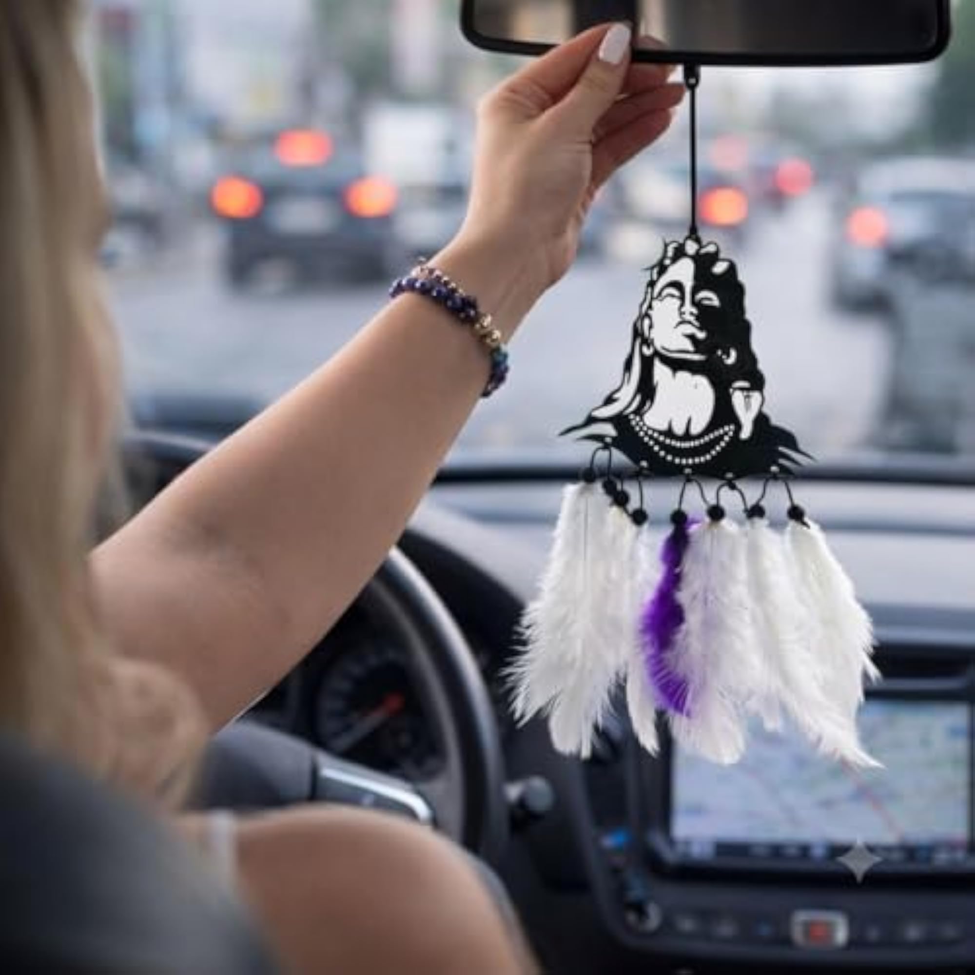 Mahadev Car Hanging Ornament with Dream Catcher