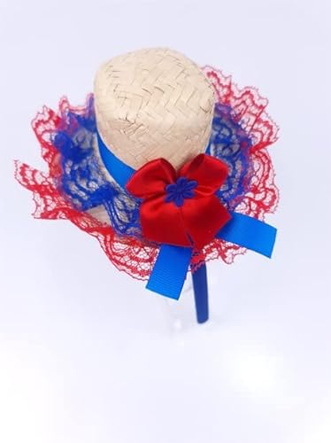 Tiara Infantil Festa Junina Rosa E Azul Com Chapéu Grande Rendado Quadrilha Arraiá Luxo Cor:Azul