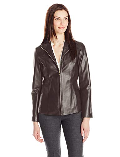 Cole Haan Women's Classic Leather Jacket, Dark Espresso, Large