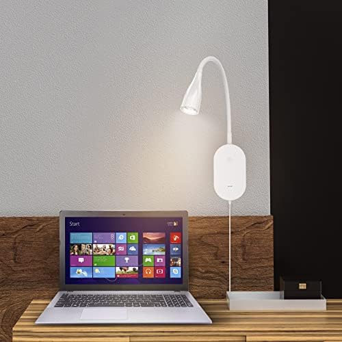 LED Wall Mounted Reading Light, Plug in Wall Light Touch Dimmable 4W, Bedside Reading Spot Lamp, Bedroom Headboard Light with USB Port, Flexible Gooseneck, 4 Brightness Levels Neutral White 4000K