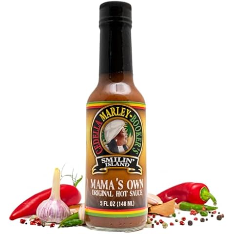 Mamas Own Original Hot Sauce by Cedella Marley Booker's Smilin Island -Habanero and Scotch Bonnet Peppers 1 Bottle 5 Ounce. Cover