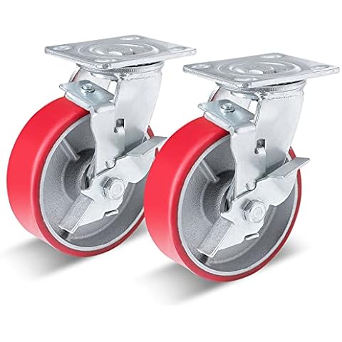 Nefish 6 Inch Industrial Casters Heavy Duty No Noise Polyurethane Wheel on Steel Hub, 1200 Lbs Load Capacity Per Swivel Casters with Brake for Toolbox Workbench (2 Pack) Cover