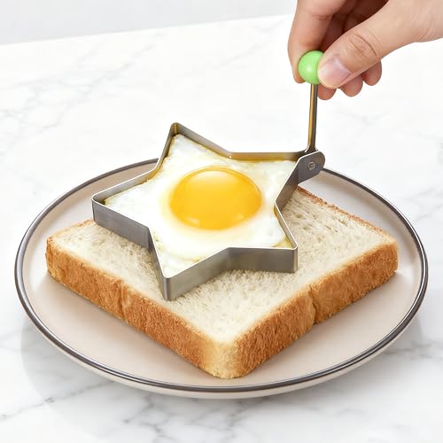 Foto von 6 Antihaftbeschichtete Bratringe als Formen zum Braten aus Edelstahl mit Öl-Pinsel für Eier, Pfannkuchen, Omeletts