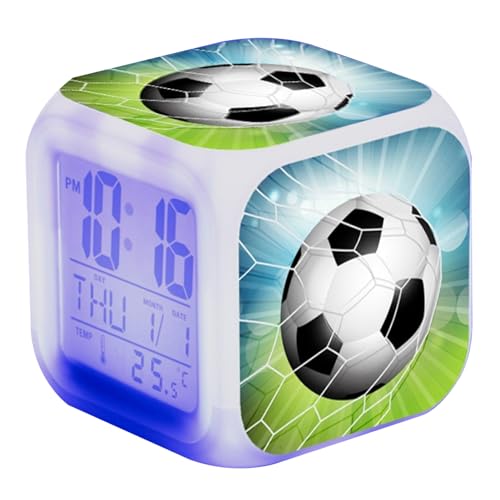MOUNTTU Reloj de fútbol, 3, 15 Pulgadas Cubo de fútbol Reloj Digital para niños con luz Nocturna Colorida, Fecha, Hora, exhibición de