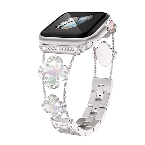 Image of Musk-MSKR Diamond Metal Bands Add Sparkle to Your Watch For Apple Watch Series 11 /10 /9 /8 /7 /6 /5 /4 /3 /2 /SE /Ultra Clover Simple and Stylish Compatible with 38mm40mm41mm42mm44mm45mm 46mm49mm Women's Wear