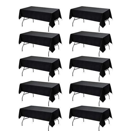 Dailyset 10-Pack Black Tablecloths for Rectangle Tables, 60 x 102 Inches, Stain-Resistant Polyester Fabric for 6 Foot Tables - Washable Table Covers for Weddings, Banquets, Birthday Parties, Events