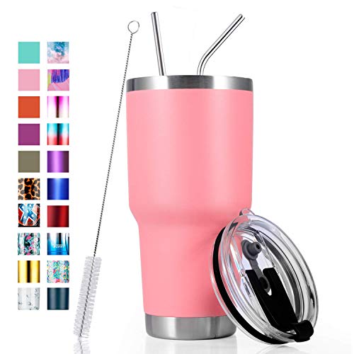 Toopify 30 oz Stainless Steel Insulated Tumbler Travel Mug with Straw Slider Lid, Cleaning Brush, Double Wall Vacuum