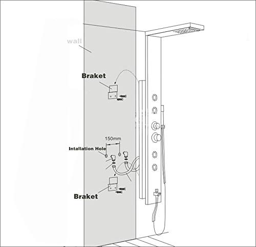 Columna de ducha termostática con acabado cepillado negro/níquel, panel de ducha con chorro lluvia y chorros de masaje miniatura 5