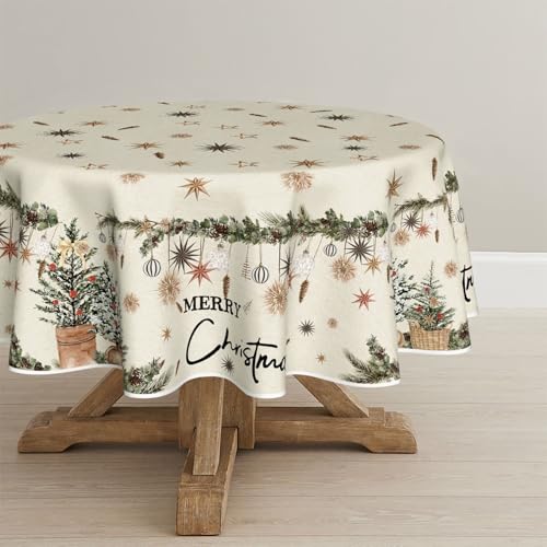 Artoid Mode Mantel Navidad Macetas Piñas de pino Redondo 120 cm | Árboles Estrellas Xmas Invierno Protección contra manchas Mantel de mesa Cocina Fiesta Decorado