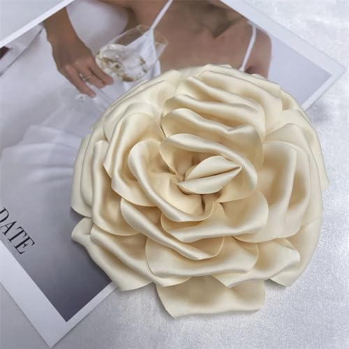 Dainty Silk Satin Rose Flower Extra Large Big Brooches Lapel Pins Fabric Flowers Oversized Brooch Pin for Women Wedding Party Banquet Dress Suit Clothes Accessories Jewelry Gifts 160mm (Beige) by NewZenro - Used condition - Image 3