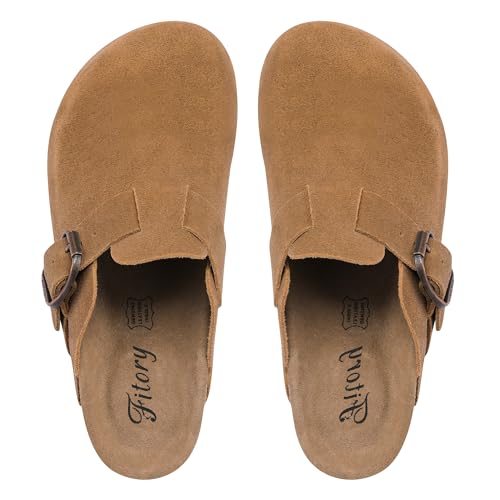 Image of FITORY Womens Clogs Slip-on Potato Shoes Leather Mules Suede Cork Footbed