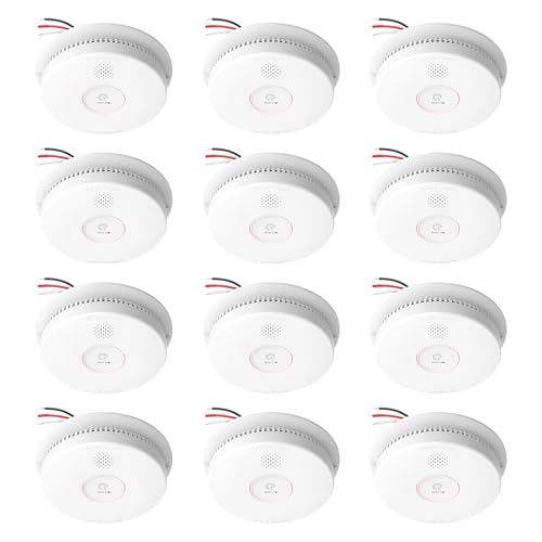 Siterlink Hardwired Interconnected Smoke Detectors,Photoelectric Smoke Alarm with 9V Battery Backup,Test/Silence Button,Hard Wired Fire Alarm for Home,UL Listed Smoke Detector GS562A 12-Pack