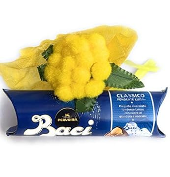 Idea Regalo Uomo e Donna - Baci Perugina Classico 37,5 + Bouquet di Mimosa Artificiale - Compleanno