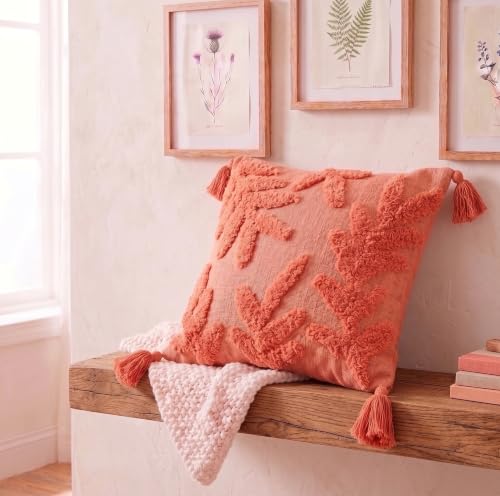 Image of Furnistitchs Premium Decorative Throw Cushion Pillow Cover Boho Home Decor - Living Room Bedroom Couch Sofa Cushion Covers 16 inch x 16 inch (2, Peach Leaves)