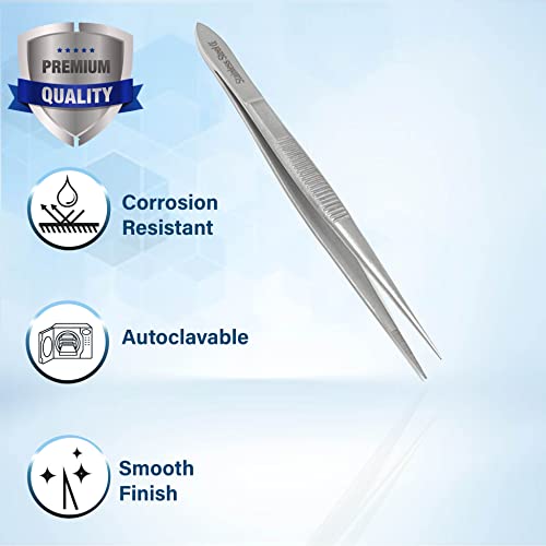 Stainless Steel High Precision Forceps with Fine Strong Straight Serrated Point to use Engineer Labware for Scientific Use (4.5 Inch) - Thumbnail 7