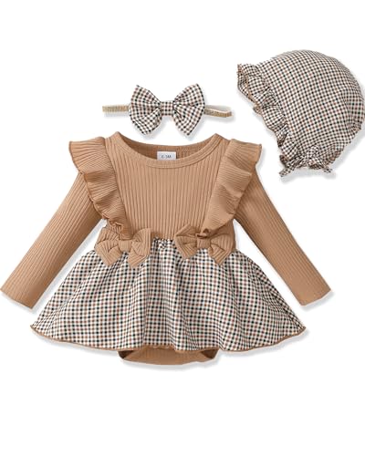 Image of Renotemy Newborn Baby Girl Clothes Infant Girl Outfits Knit Romper Dress with Hat Baby Clothes for Girls 0-18 Months